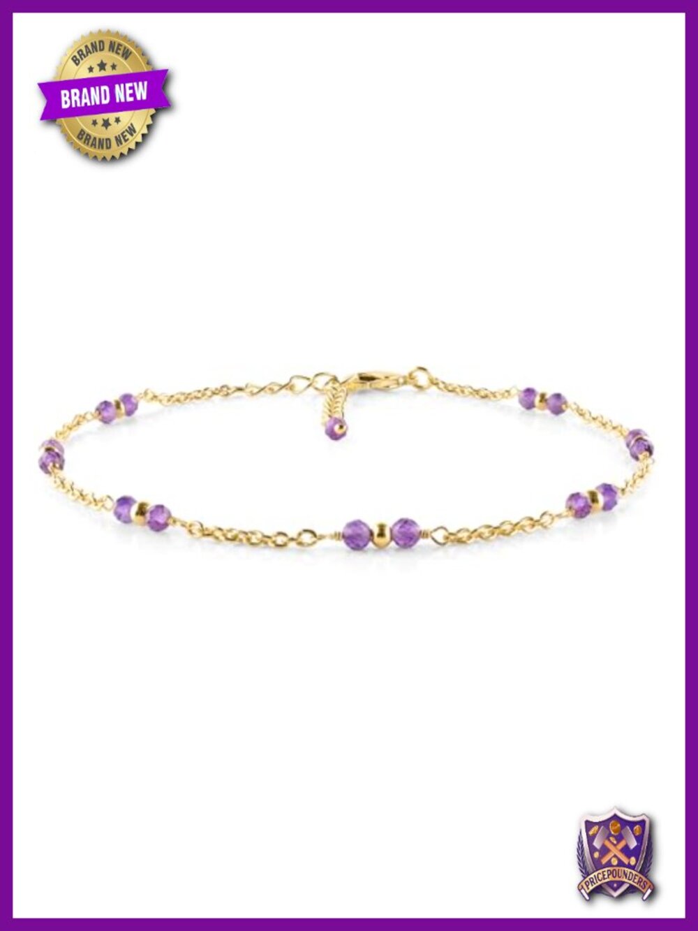 Gold Plated Amethyst Gemstone Anklet Boho Beach Jewelry for Women with Lobster